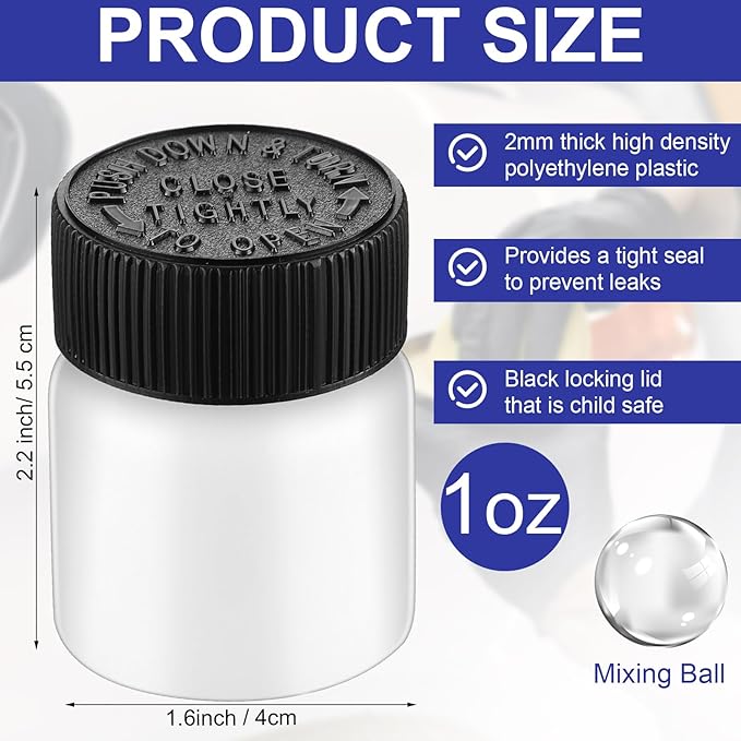 Maxcheck 60 Pcs Empty Touch Up Paint Bottles Container 1oz 30ml Reusable Small Paint Bottles with Brush Applicator and Mixing Ball for Fix Chips Scratches Auto Car