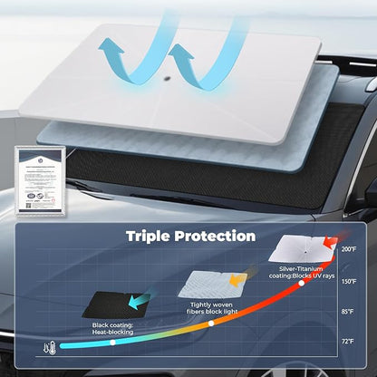 Windshield Sun Shade Umbrella Compatible with 2019-2025 Subaru Ascent Accessories: Custom Fit 210T Silver, Foldable Sunshade Front Window Sun Visor, Blocks UV Rays, Keeps Car Cool for Premium/Limited