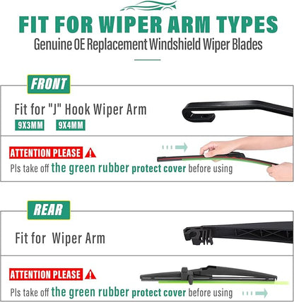22" 20" 12" Windshield Wiper Blades Replacement for Toyota 4Runner 2003 2004 2005 2006 2007 2008 2009 4 Runner Premium All Weather Front Rear Wipers Set - OEM Quality (Pack of 3)