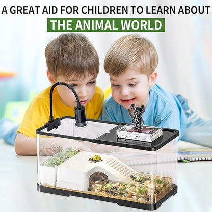 (Tank + Light + Filter + Filter Balls) Turtle Tank Kit, Turtle Tank Starter Kit,Bottom Drainage, Multi-Function Areas for Turtles, Crabs,Fishes, Amphibians,Reptiles.(15.75 x 8.64 x 8.64 Inch)