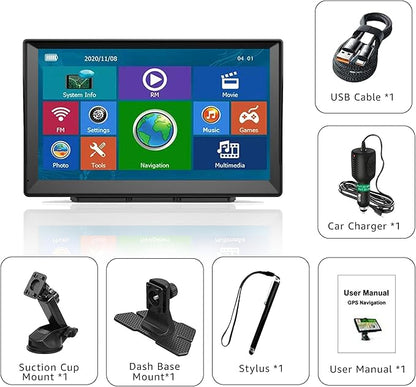 7-Inch GPS Navigator for Car Truck RV, 2025 Offline Maps with Lifetime Free Updates, Touchscreen Sat Nav, Voice Guidance, Speed & Traffic Alerts, Custom Truck Routing