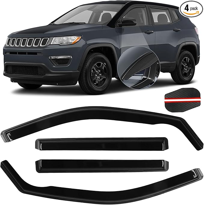 in Channel Window Visors for Jeep Compass 2017 2018 2019 2020 2021 2022 2023 2024, Rain Guards Exterior Car Accessories, Smoke Side Wind Deflectors Vent Shades Shield, 4PCS