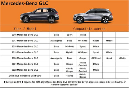 Kayme 6 Layers SUV Car Cover Custom Fit for Mercedes Benz GLC 300 350e（2016-2025） Waterproof All Weather for Automobiles, Outdoor Full Cover Rain Sun UV Protection.Silver