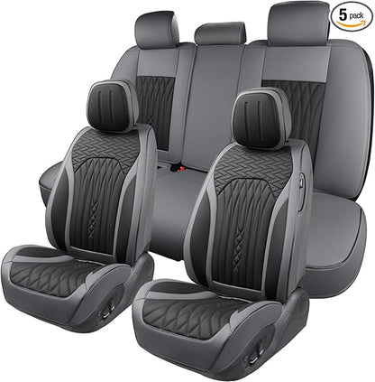 Car Seat Covers Full Set, Leather Seat Covers for Cars, Car Seat Protector Waterproof, Non-Slip Car Interior Covers Fit for Most Cars, SUV, Vans, Trucks,5Seaters,Full Set,Gray-Black,COMFDRIVE-A03