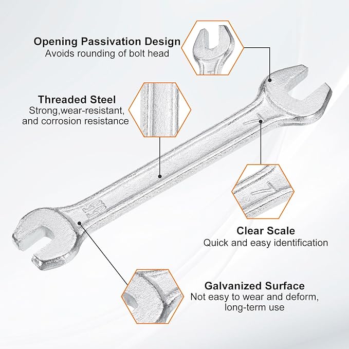 HARFINGTON 2pcs Double Open End Wrench 5.5mm x 7mm Metric 15 Degree Offset Angle Small Flat Head Wrench Galvanizing Open Ended Spanner for Automotive Repair Furniture Assembly