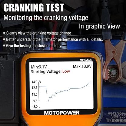 MOTOPOWER MP0515A 12V Car Battery Tester Automotive 100-2000 CCA Battery Load Tester Auto Cranking and Charging System Tester