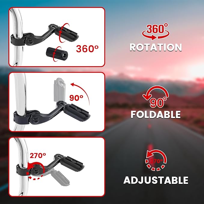 Motorcycle Adjustable Highway Pegs,1.25" Highway Foot Pegs for Harley Davidson Touring Road King Road Glide Street Glide Electra Glide Dyna Sportster Softail fits 32mm Engine Guard, Black