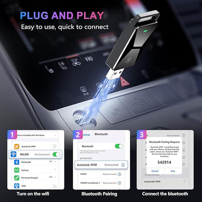 Wireless CarPlay Adapter for Apple CarPlay，Convert Wired to Wireless iPhone CarPlay Adapter，Plug and Play, No Latency, Mini Wireless CarPlay Dongle for Cars from 2016 and iOS 10+ （Black）