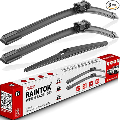 Windshield Wiper Blades Replacement for Chevrolet Chevy Spark 2013 2014 2015 Original Factory Quality Front Rear Wipers Blade Set for My Car - 24" 16" 12" (Pack of 3)