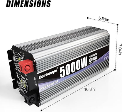 5000W Power Inverter 24V to 110V/120V DC to AC with LCD Display, Remote Controller and 4 x AC Outlets Car Adapter for Car Truck Boat RV Off Grid Solar System