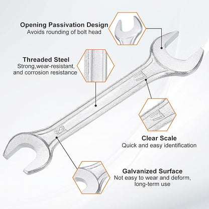 HARFINGTON Double Open End Wrench 13mm x 17mm Metric 15 Degree Offset Angle Small Flat Head Wrench Galvanizing Open Ended Spanner for Automotive Repair Furniture Assembly