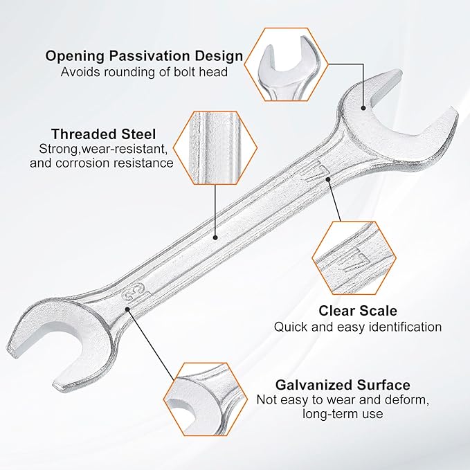 HARFINGTON 2pcs Double Open End Wrench 13mm x 17mm Metric 15 Degree Offset Angle Small Flat Head Wrench Galvanizing Open Ended Spanner for Automotive Repair Furniture Assembly