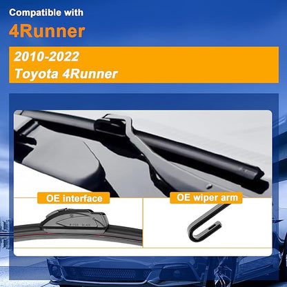Windshield Wiper Blade Replacement for Toyota 4Runner 2010-2022 Original Equipment Replacement Front Rear Wiper Blades - 24" 20" 12" (Set of 3) U/J Hook
