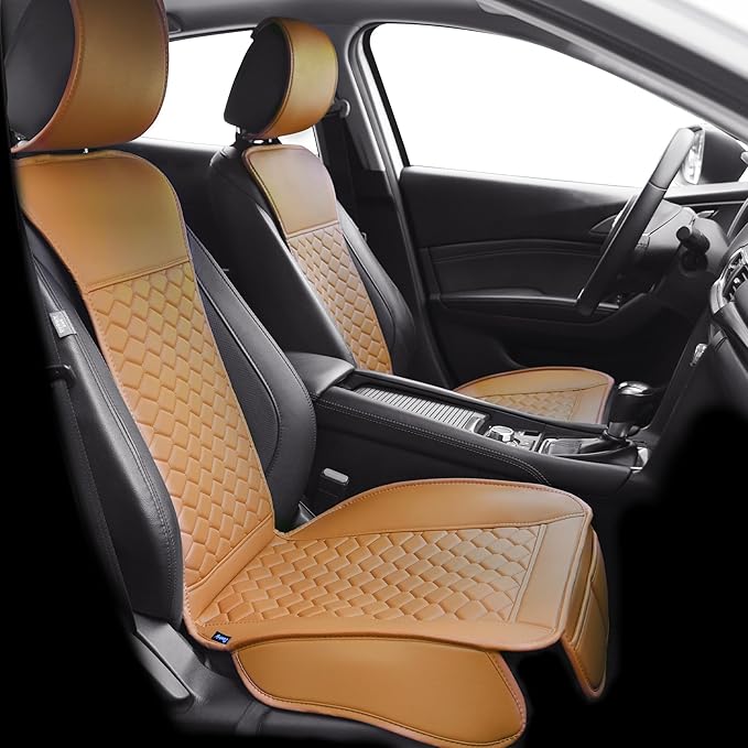Elantrip 2PCs Front Car Seat Covers Leather Car Seat Protector Universal fit for Most Cars SUVs and Trucks Water Proof Seat Protector Whiskey Color