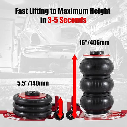 Air Jack,Heavy Duty 3 Ton/6600 lbs Air Bag Jack-3-Ply Pneumatic Lift up to 17.7 inch/450 mm for Cars/SUVs,Pneumatic Jack with Adjustable Long Handles
