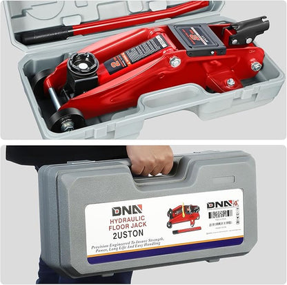 DNA MOTORING Floor Jack 2 Ton (4000 lbs) Capacity, Fast Lift Low Profile Hydraulic Trolley Jack, Steel Heavy-Duty Service Car Jack, Lifting Range 5.1"-13", Red, TOOLS-00234-RD