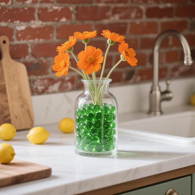 0.96LB Glass Beads Vase Filler Aquarium Gravel Decor Flat Glass Marbles Gems Pebbles Fish Tank Rocks Home Decorative Art Craft - Green