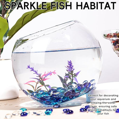 1 LB Blue Mix Color Glass Marbles, Mini Flat Glass Beads~150PCS for Vase Fillers, Floral Bottom Mancala Gems Pebbles Fish Tank Rocks for Table Aquarium,Home Decor Art Craft Supplies(0.5"~0.7")