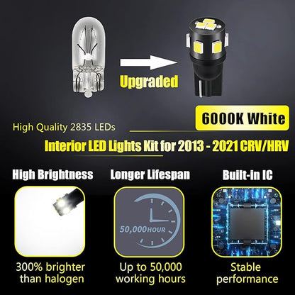 11-Pieces CRV HRV LED Interior Light Kit for Honda CR-V HR-V 2013 2014 2015 2016 2017 2018 2019 2020 2021 White 6000K Interior LED Lighting Package + License Plate Lights, Install Tool