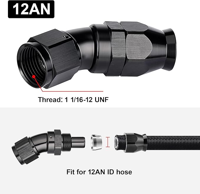 EVIL ENERGY 12AN 30 Degree PTFE One Piece Full Flow End Hose Fitting Aluminum Black