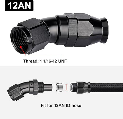 EVIL ENERGY 12AN 30 Degree PTFE One Piece Full Flow End Hose Fitting Aluminum Black