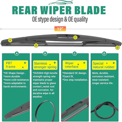 24" 22" 12" Windshield Wiper Blades Replacement for Ford Flex 2009-2019 Premium All Weather Front Rear Wipers Set - OEM Quality (Pack of 3)