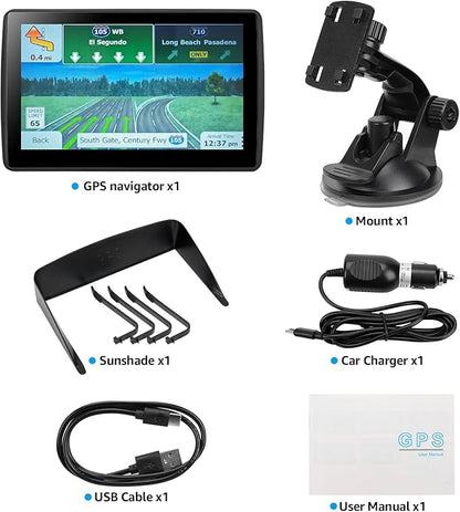 GPS Navigator for Car Truck RV, Latest 2025 Map 7 inch Touch Screen Car GPS, Support Voice Turn Direction Guidance/Speed and Red Light Warning/Custom Truck Routing