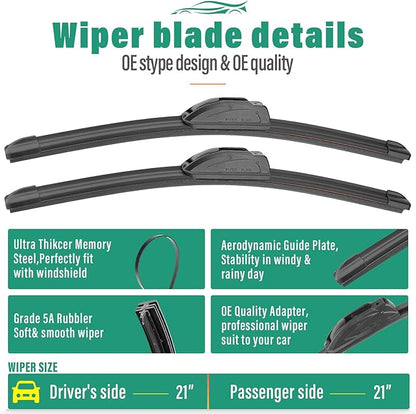 21" 21" 10" Windshield Wiper Blades Replacement for Jeep Patriot 2007-2017 Premium All Weather Front Rear Wipers Set - OEM Quality (Pack of 3)