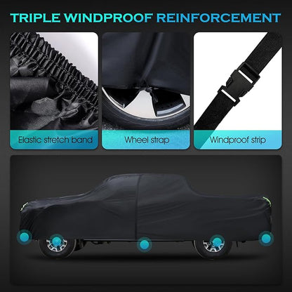 Car Cover Waterproof All Weather Full Outdoor Pickup Truck Cover Rain UV Protection, Size T1 Universal Fit for Ford Ranger/F150 Chevy C10 S10,Nissan Frontier,ect.(Fit Truck Length UP to 220inch)