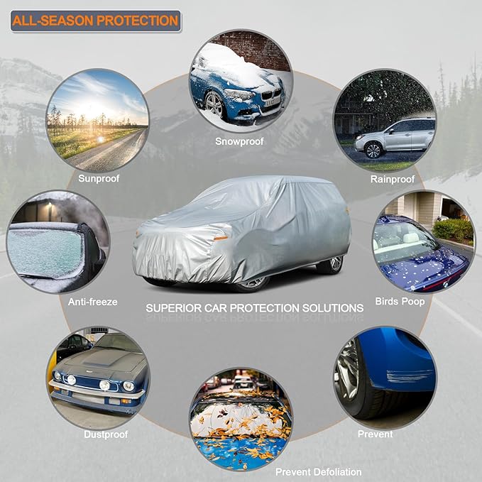 Kayme Large SUV Car Cover Waterproof All Weather for Automobiles, Outdoor Full Size SUV Cover Rain Sun UV Protection, Universal Fit for Chevrolet Tahoe, Lincoln MKT, GMC Envoy (207-214 inch)