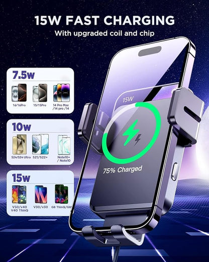 JOYROOM Wireless Car Charger,15W Qi Fast Charging Car Charger Phone Holder Mount, Auto-Clamping Alignment Windshield Dashboard Air Vent Cell Phone Holder for iPhone 16 Pro Max/15 Pro,Samsung S24/S23