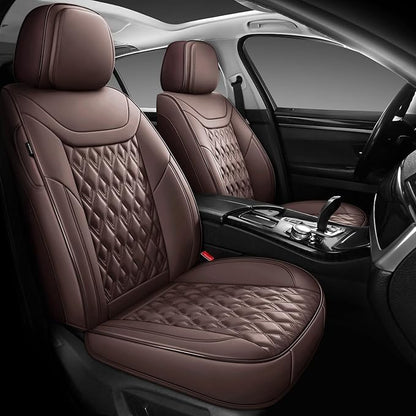 Car Seat Covers Full Set, Leather Seat Covers for Cars, Car Seat Protector Waterproof, Non-Slip Car Interior Covers Fit for Most Cars, SUV, Vans, Trucks,5Seaters,Full Set,Brown
