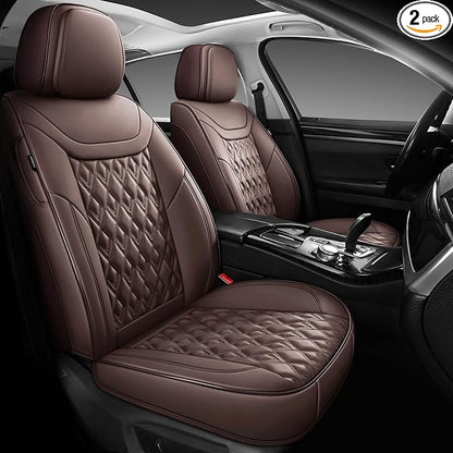 Car Seat Covers Full Set, Leather Seat Covers for Cars, Car Seat Protector Waterproof, Non-Slip Car Interior Covers Fit for Most Cars, SUV, Vans, Trucks,2Seaters,Full Set,Brown