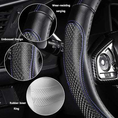 Leather Car Steering Wheel Cover 15 inch Universal Fit Microfiber Steering Wheel Cover Anti-Slip, Soft, Breathable, Full Surround Car Wheel Cover
