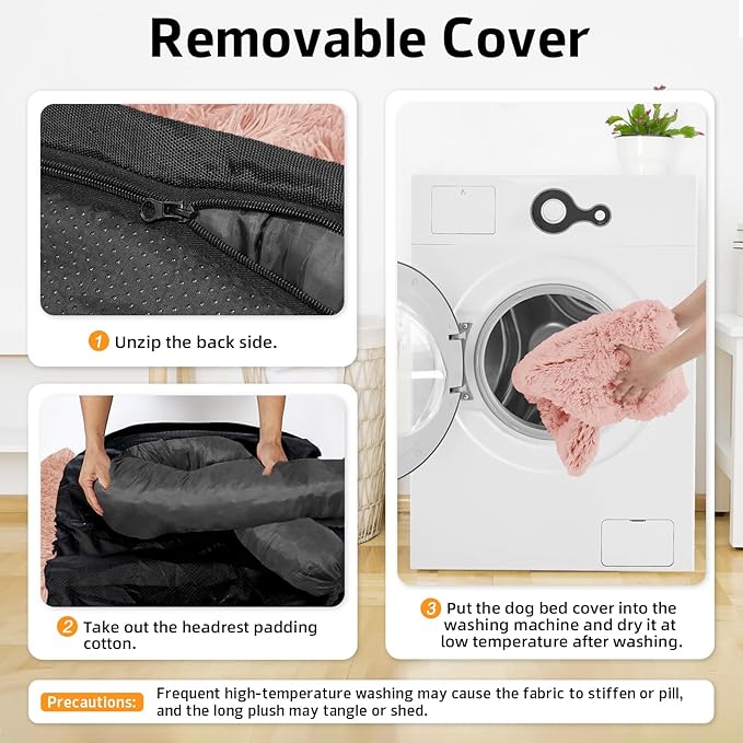 GGIB Calming Dog Bed Fluffy Plush Dog Mat for Furniture Protector with Removable Washable Cover for Large Medium Small Dogs and Cats (Small(35x31x5),Pink)