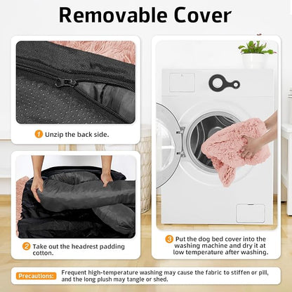 GGIB Calming Dog Bed Fluffy Plush Dog Mat for Furniture Protector with Removable Washable Cover for Large Medium Small Dogs and Cats (XS (31"x23.5"x5"), Pink)