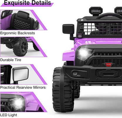 12V Kids Electric Ride On Truck Car w/Parent Remote Control, Spring Suspension, LED Lights & AUX Port | Outdoor Ride Toy for Boys Girls