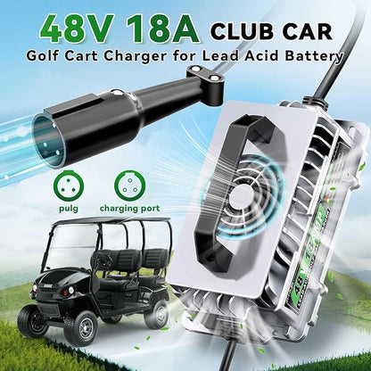 48 Volt 18 AMP Golf Cart Battery Charger for Club Car 3-Pin Round Plug for 48V Lead Acid Battery