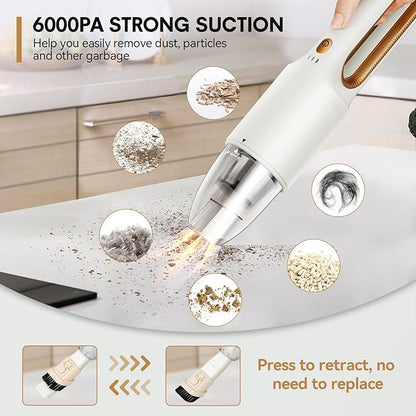 2-in-1 Mini Cordless Vacuum Cleaner, Handheld Vacuum Cleaner, USB Rechargeable Car Vacuum Portable, Quickly Dust Removal, for Hardwood Floor, Carpets, Pet Hair, Car, Office & Home Cleaning