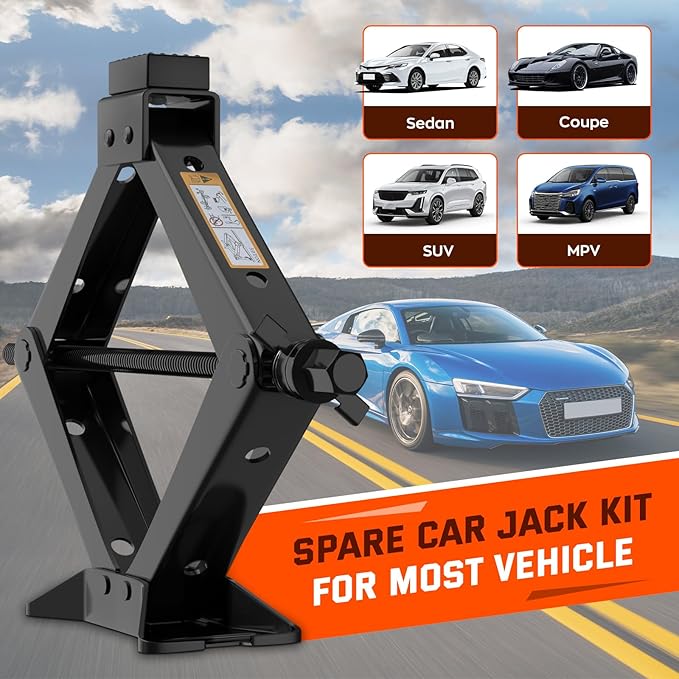 Universal Car Jack Kit Scissor Jack for Car 3 Ton 6614 LBS Spare Tire Changing Kit,Portable Tire Jack Repair Kit with Lug Wrench,Car Lifting Jack for Auto/SUV/MPV