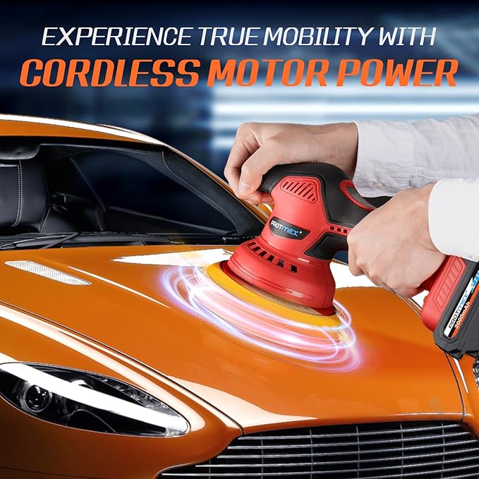 Cordless Car Buffer Polisher w/ 2x2000mAh 21V Batteries, 6 Inch Car buffer Waxer Kit, Car Polishing Machine w/ Extra 18 PCS Attachments & 6 Variable Speed, Car Buffer Polisher for Car Detailing (Red)