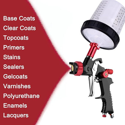 Disposable Paint Mixing Cup Kit,HVLP Paint Sprayer Gun Mixing Cups 20 Ounce (600ml) Kit with 10 Cups and Lids System, 2 Plugs and 1 Hard Cup with Retainer Ring, 1 Cup Adapter,Paint Stirrer (10)