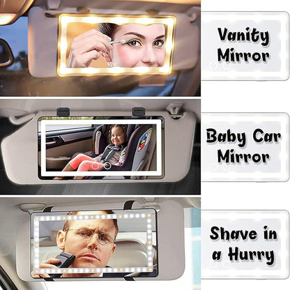 Car Visor Vanity Mirror with Rechargeable LED Lights, 3 Light Modes & Dimmable Touch Screen, Light Up Big Passenger Car Mirror Accessories for Women Girl, Universal for Truck SUV, Black