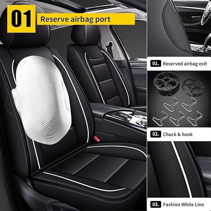 YORKNEIC Seat Covers for Hyundai Kona 2018-2024 2025: Waterproof Leather Car Seat Covers Front Set Automotive Seat Protectors (2 Front Set, Black)