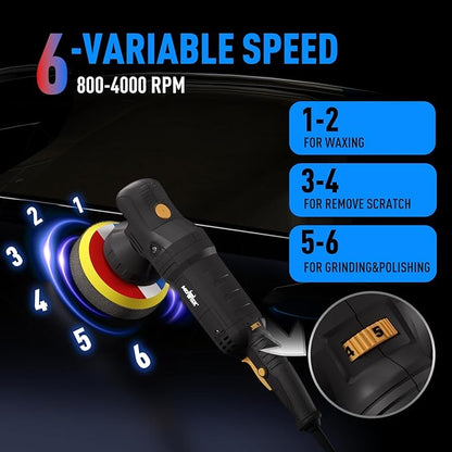6" Dual Action Buffer Polisher,1200w polisher,6 Variable Speed Car Buffer Polisher with Detachable Handle,Pulidora De Autos For Car, Boat Sanding, Polishing, And Waxing