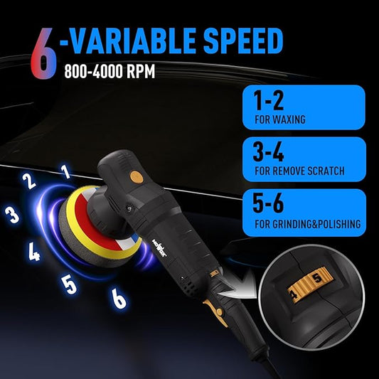 6" Dual Action Buffer Polisher,1200w polisher,6 Variable Speed Car Buffer Polisher with Detachable Handle,Pulidora De Autos For Car, Boat Sanding, Polishing, And Waxing