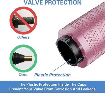 CKAuto Tire Valve Stem Caps, Pink, 4 pcs/Pack, Anodized Aluminum Tire Valve Cap Set, Corrosion Resistant, Universal Stem Covers for Cars Trucks Motorcycles SUVs and Bikes