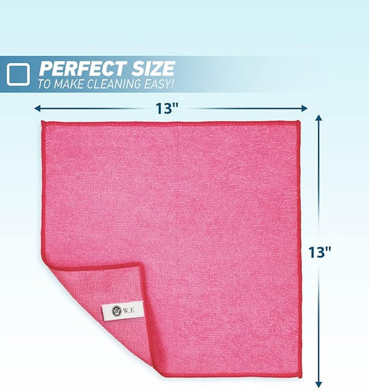 Microfiber Cleaning Cloth-24Pcs (13x13 inch) Ultra Soft Highly Absorbent Rags for Housekeeping-Machine Wash (HotPink)
