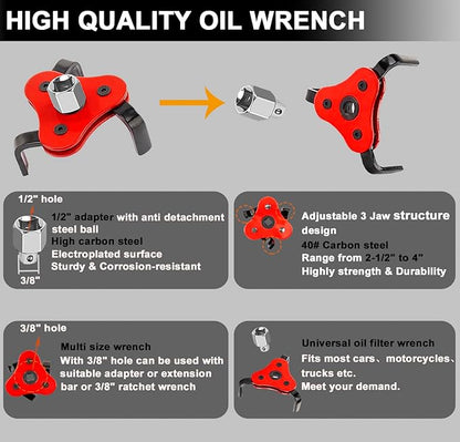 6Pcs Oil Filter Pliers Set, Universal Oil Filter Wrench with Oil Funnel, 10" & 12" & 14" & 16" Premium Oil Filter Removal Tool From 1-1/4" to 8-1/2"