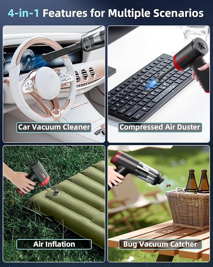 2-in-1 Car Vacuum&Air Duster,80W/16kpa/12KRPM/30 Mins,High Powerful Dust Cleaner Portable Cordless Vacuum Pro,Compressed Air Blower,Lightweight Rechargeable Handheld Mini Vacuum for Car/Home/Office